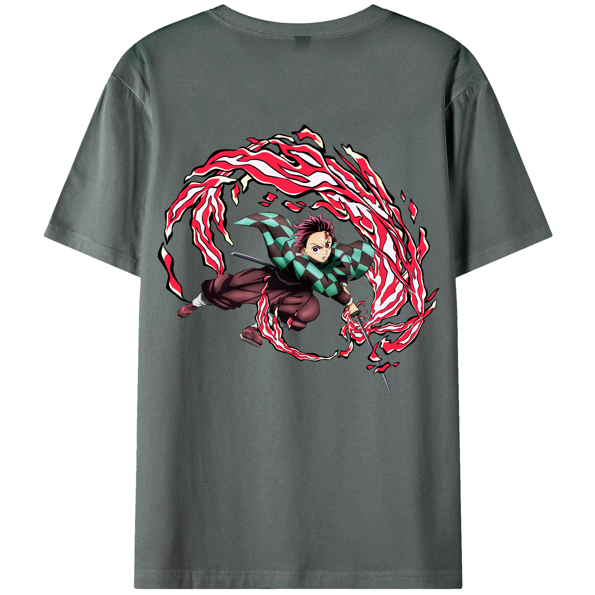 （画像用） 鬼滅の刃 竈門 炭治郎／かまど たんじろう Kamado Tanjirou 綿100％ メンズ半袖Tシャツ（バックプリント） 通気性